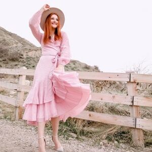 Rachel Parcell pink seersucker wrap dress